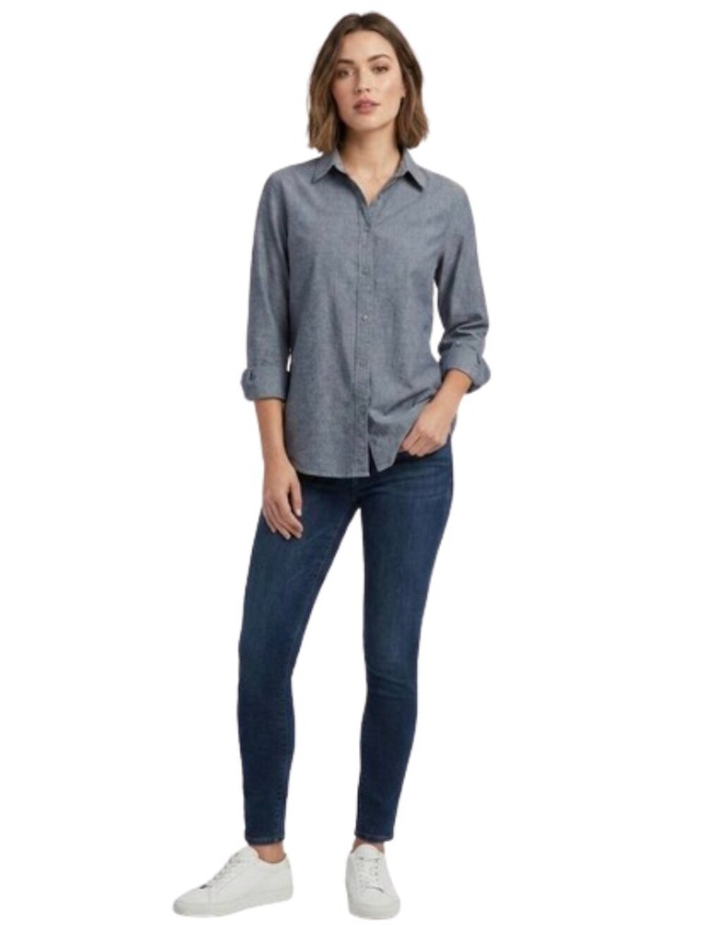 Columbia Women's Denim Colored Shirt, Long Sleeve, Button Down, Collar, Medium